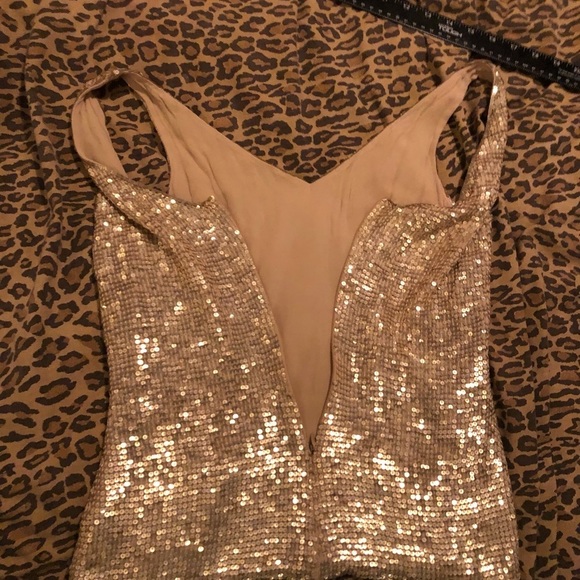 Anne Klein  small flowy gold sequin lined camisole/tank double V-neck zip back - Picture 9 of 14